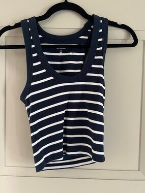 Abercrombie & Fitch Navy and White Striped Ribbed Crop Tank